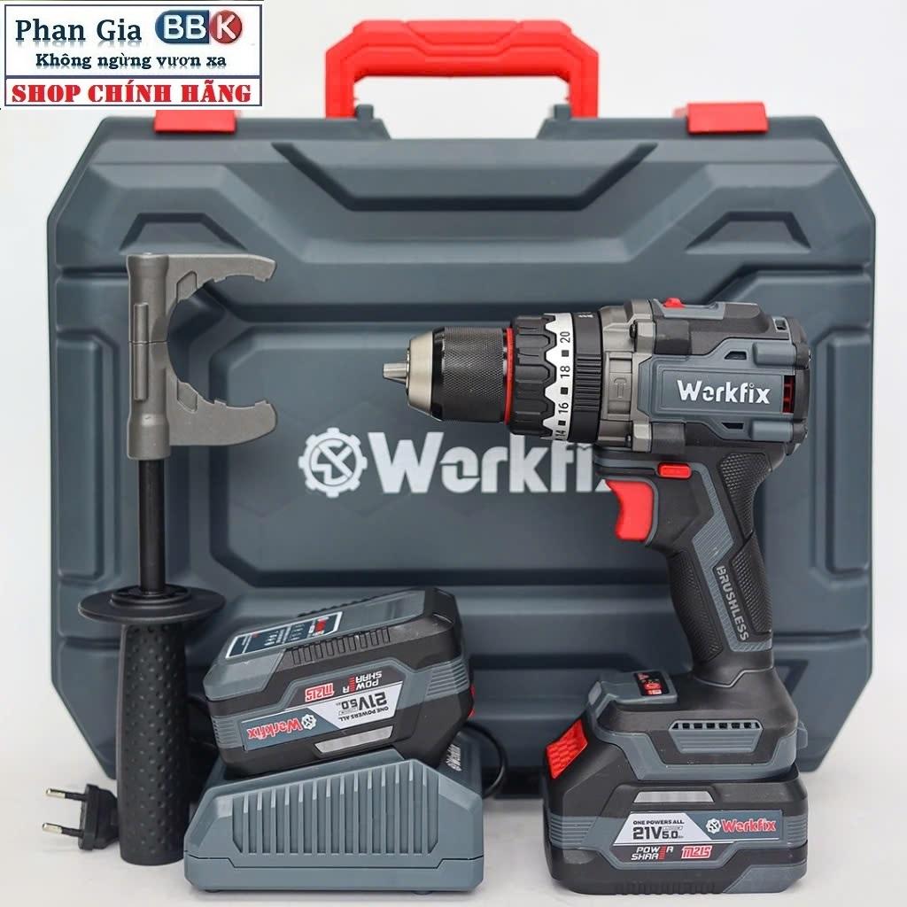 Máy khoan pin 13mm Workfix WF-ID160AK lực siết 160Nm, Không Chổi Than, Chống lật cổ tay-Bảo hành chính hãƞg