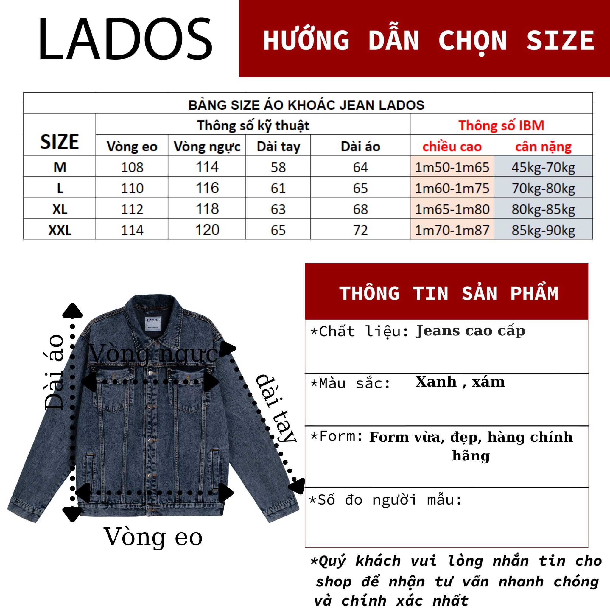 Áo khoác Jeans dày dặn , form đẹp cực nam tính LADOS - 2033