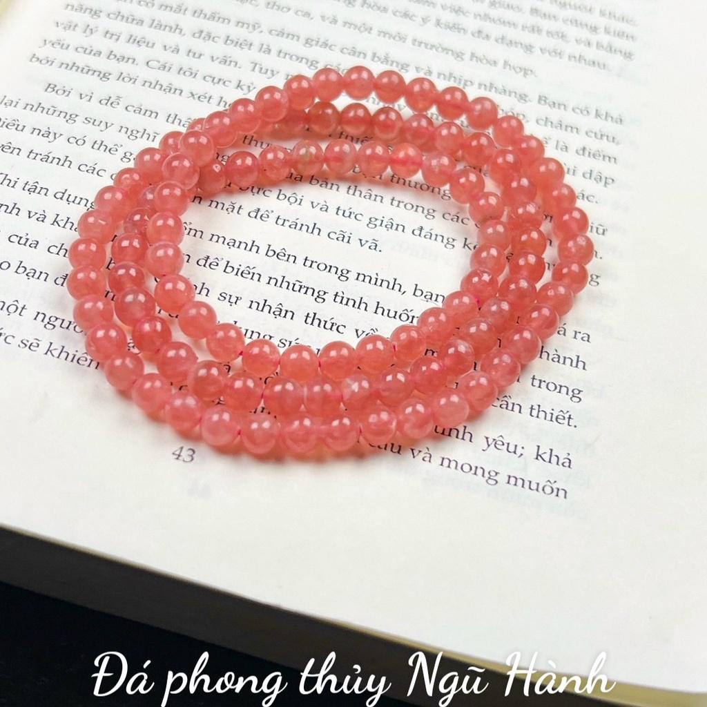 Chuỗi vòng tay đá đào hoa quấn 3 vòng siêu đẹp - kèm hộp nhung