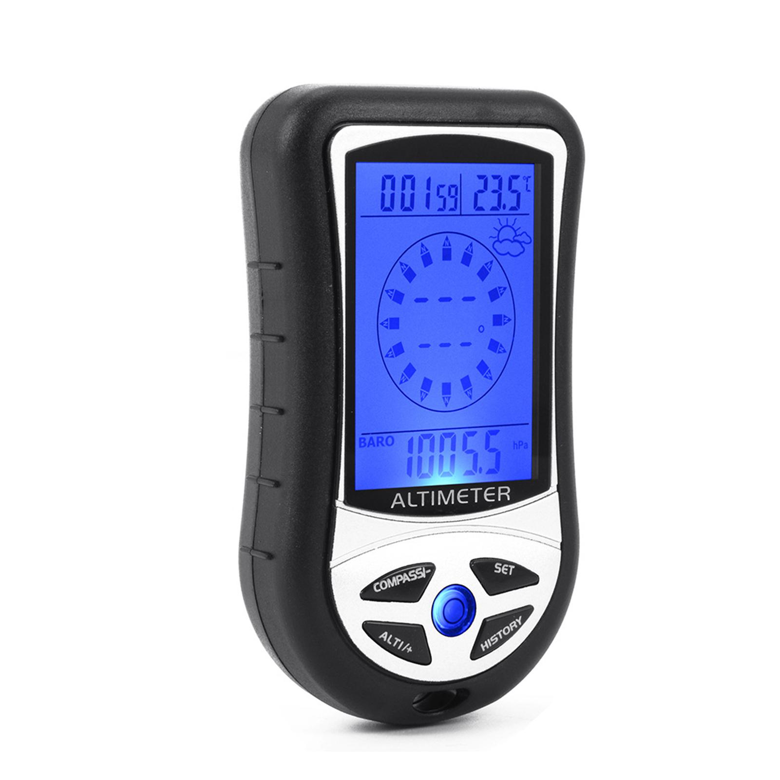 8-in-1 Multifunctional Electronic Altimeter Barometer LCD Digital Compass Thermometer Portable Handheld Height Gauge Weather Forecast Barometric Pressure Tester Air Gauge