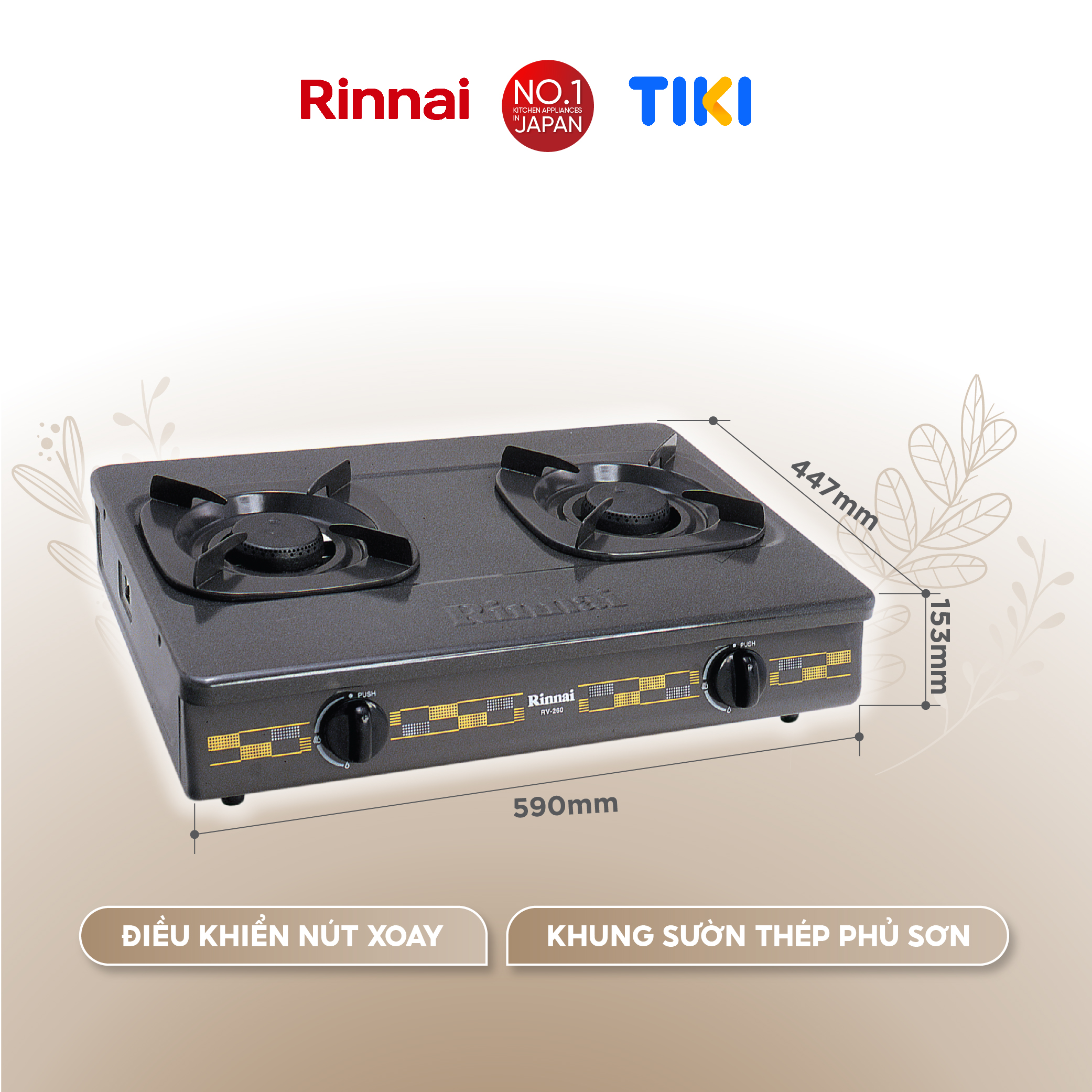 Bếp gas dương Rinnai RV-260(G)N mặt bếp men và kiềng bếp men - Hàng chính hãng