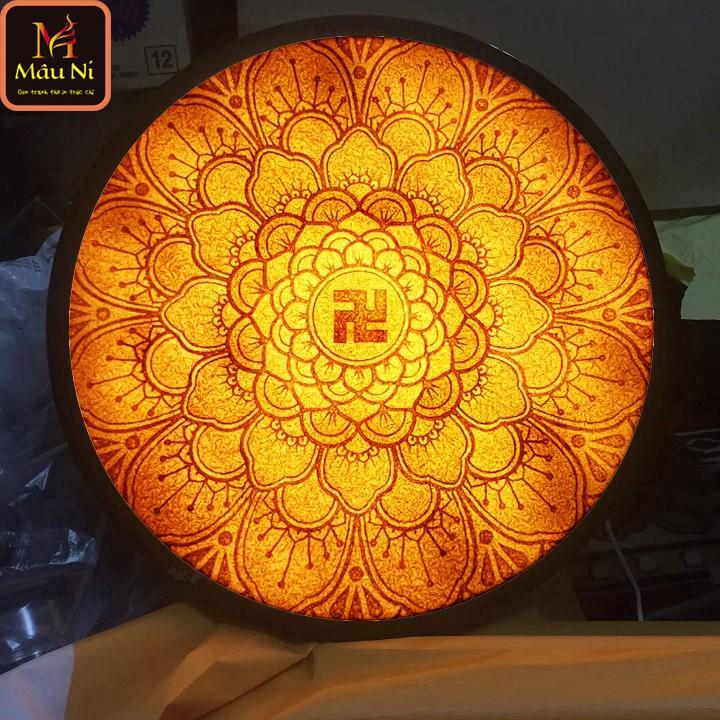 Tranh trúc chỉ in MÂU NI, Tâm chữ vạn, đk 80cm,