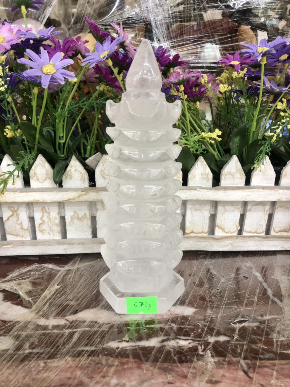 Tháp Văn Xương 9 tầng phong thủy đá thạch anh trắng cầu công danh tài lộc
