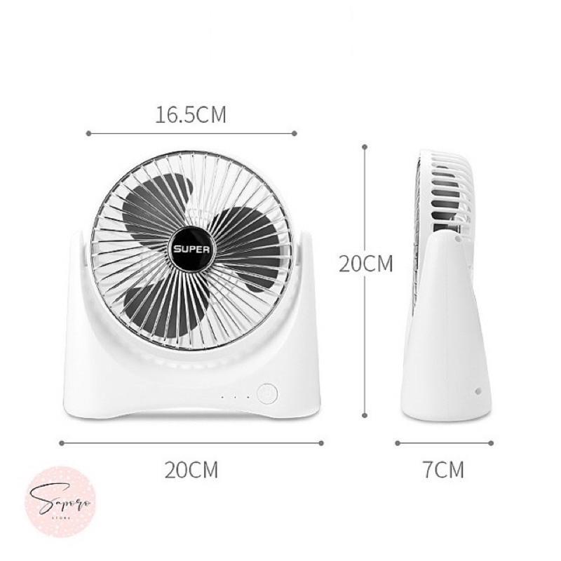 Sạc Tích Điện Quạt Để Bàn Sạc Tích Điện Super Fan, 3 Chế Độ Mát, Để Bàn Làm, Ô tô