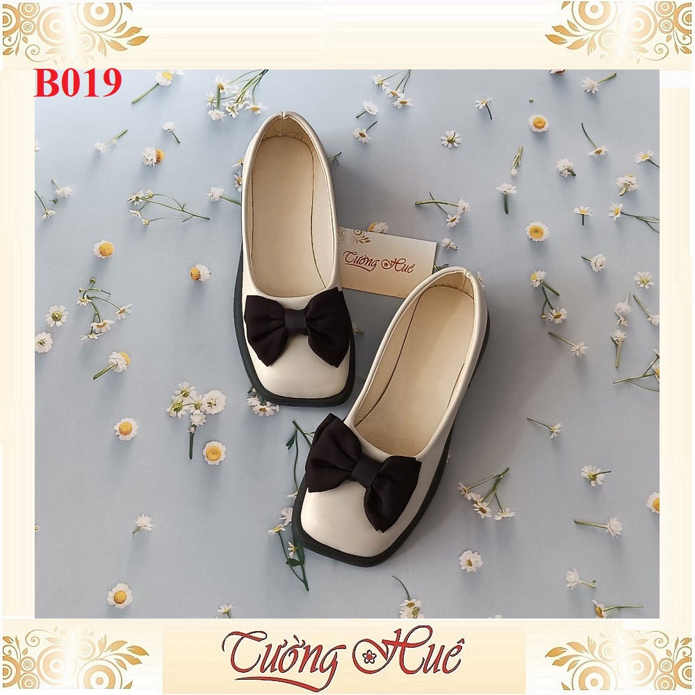 Giày Búp Bê Nữ Mũi Vuông Thắt Nơ Gót Vuông Cao 3CM - Hàng Quảng Châu - B019