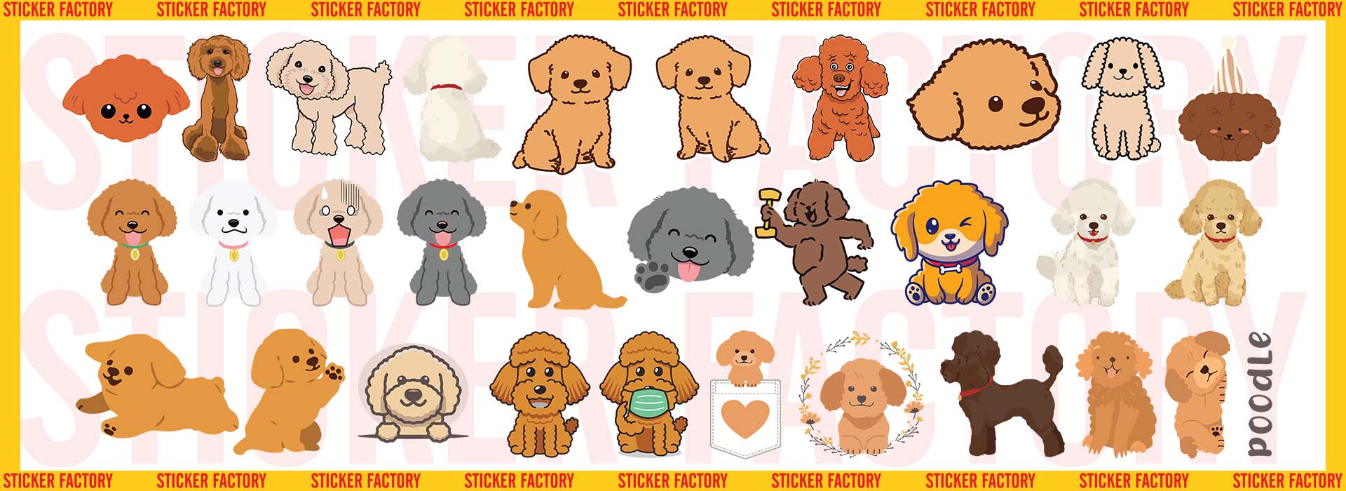 Poodle Dog - Set 30 sticker decal hình dán nón bảo hiểm, laptop, xe máy, ô tô - STICKER FACTORY