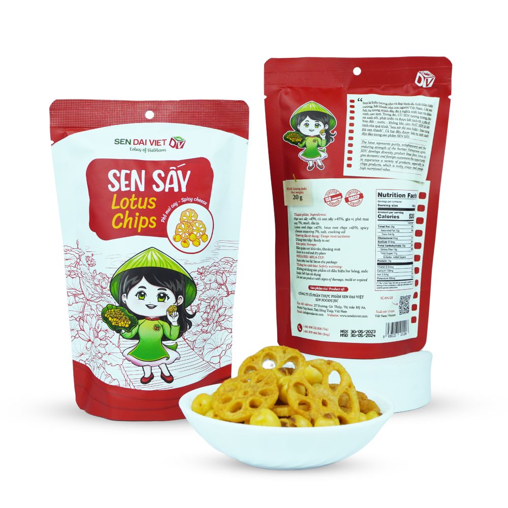 Sen Sấy Vị Phô Mai Cay- Sen Sấy Giòn Tan, Vị Cay Nồng Nàng, Phô Mai Béo Ngậy, ĐV- Sen Đại Việt- Gói 20g- Date Mới Nhất.