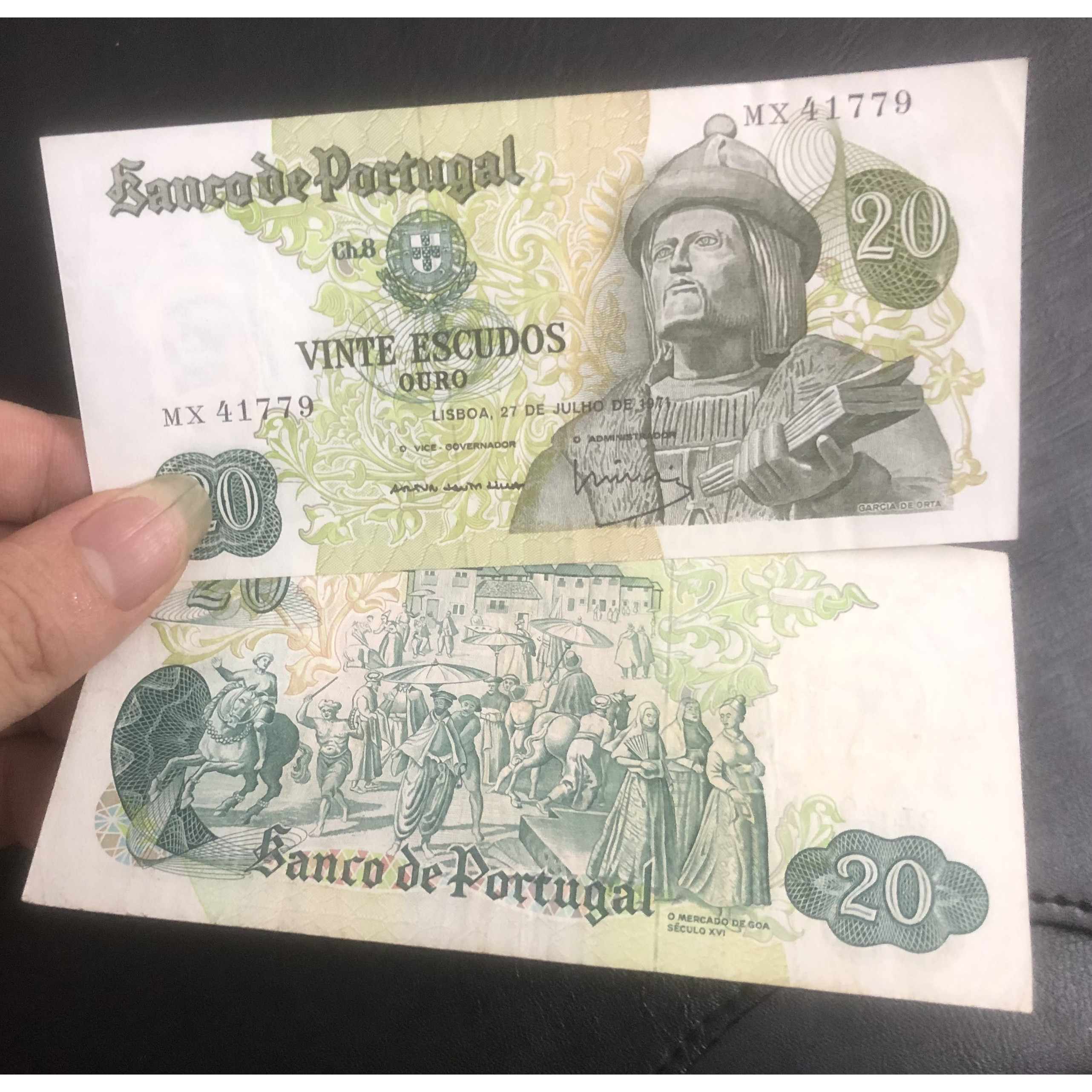 Tiền Bồ Đào Nha, 20 Escudos 197x, tặng kèm bao nilong bảo quản