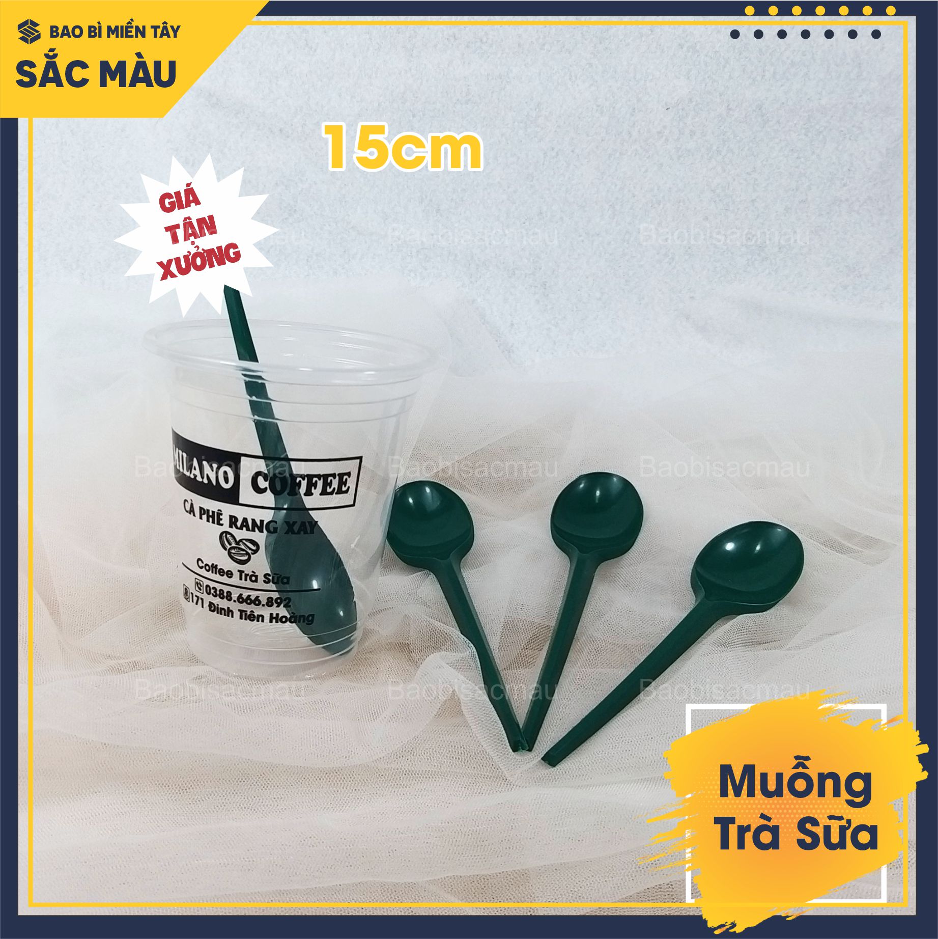 Sỉ 100 muỗng nhựa 15cm dành cho quán trà sữa, muỗng nhựa cà phê, muỗng nhựa sinh tố