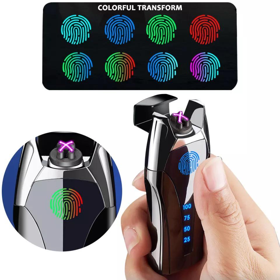 Quẹt Điện Plasma 4 Tia Có Màn Hình LCD Hiển Thị Pin - Cảm Biến Cảm Ứng - Chống Gió