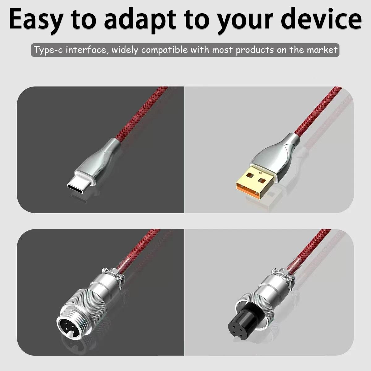 104 phím Dây Aviator Bàn phím Type-C Đầu nối hàng không Cáp USB cuộn Cáp xoắn ốc dữ liệu cổng USB tùy chỉnh 1,8m cho máy tính