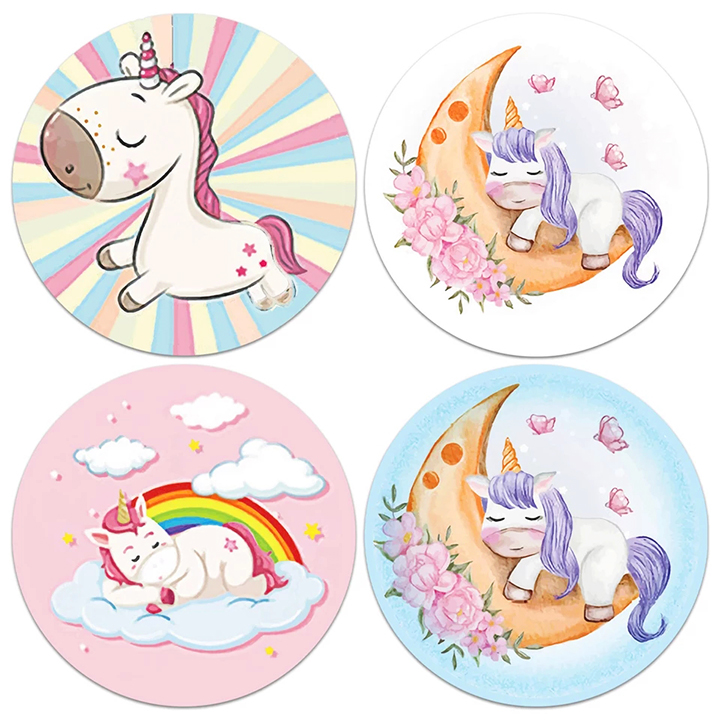 Sticker khen thưởng cho bé, cuộn 500 sticker Unicorn với nhiều họa tiết đáng yêu cho bé trang trí tập sách và góc học tập  – SST014