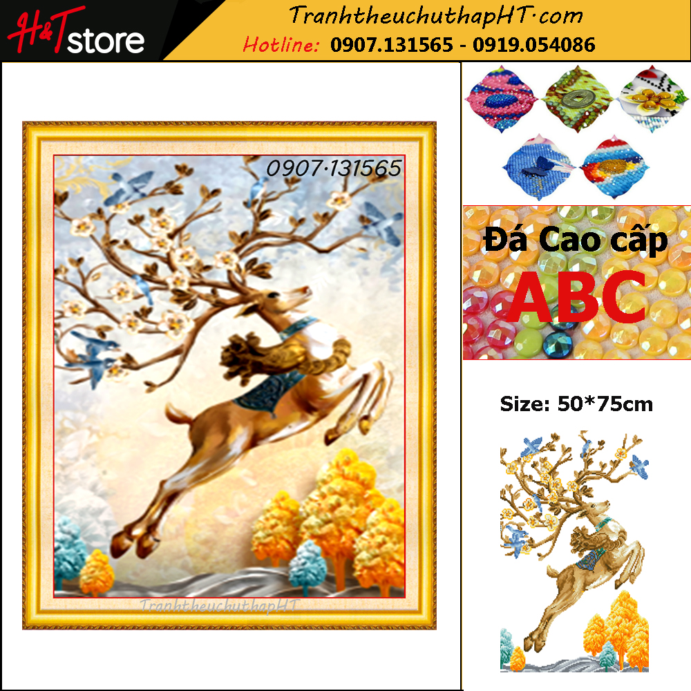 Tranh đính đá cao cấp - Tranh thêu chữ thập Tài lộc lâm môn LV3520, LV557: 50*75cm - tự đính