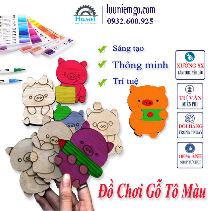 [ STICKER GỖ ] - 1K - STICKER TÔ MÀU CHO BÉ, LÀM MÓC TREO TRANG TRÍ - Giao hình ngẫu nhiên