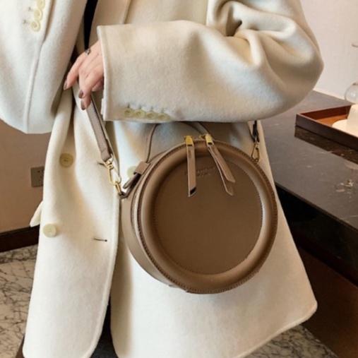 Túi xách, túi đeo chéo nữ dáng hộp tròn, da PU, style Hàn Quốc thanh lịch, nữ tính