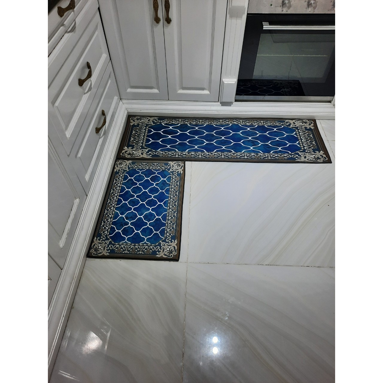 Sét 2 thảm bếp  sang trong caro Bali