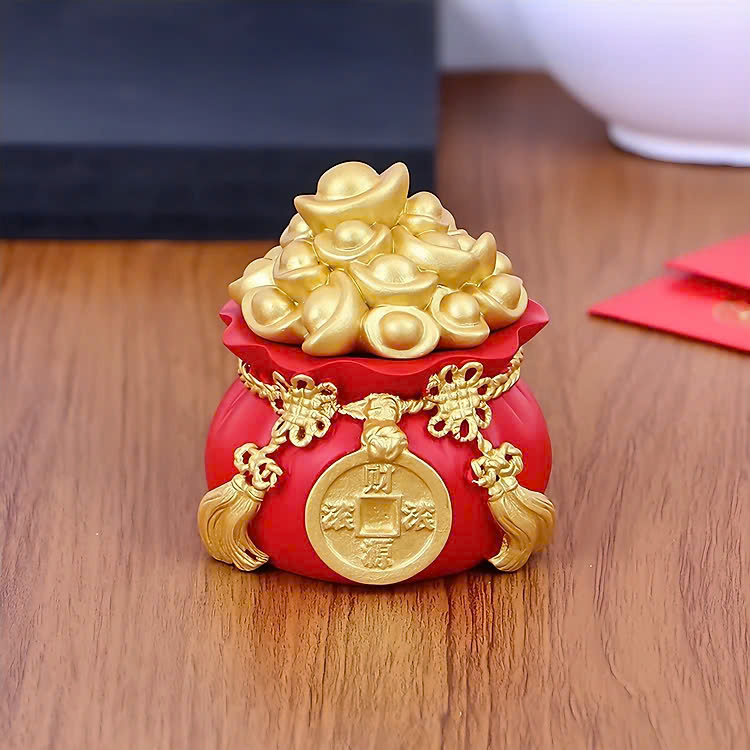 Tượng Thần Tài Hũ Vàng Tài Lộc, Hũ Muối Ông Địa- May Mắn, Bình An, Trang Trí Tết , Túi Vàng Thần Tài Đựng Gạo Muối ( Mở Nắp ) 6x5.5cm