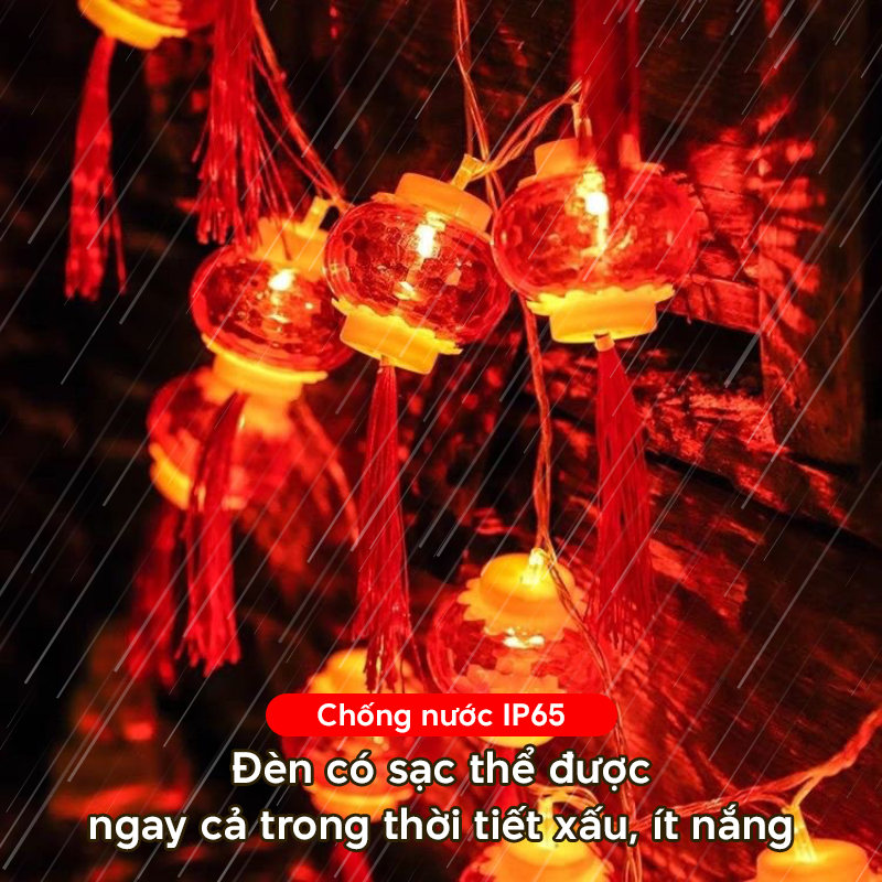 Đèn trang trí năng lượng mặt trời dây đèn lồng đỏ, tiết kiệm điện, bóng siêu sáng, chống thấm nước - DA3191