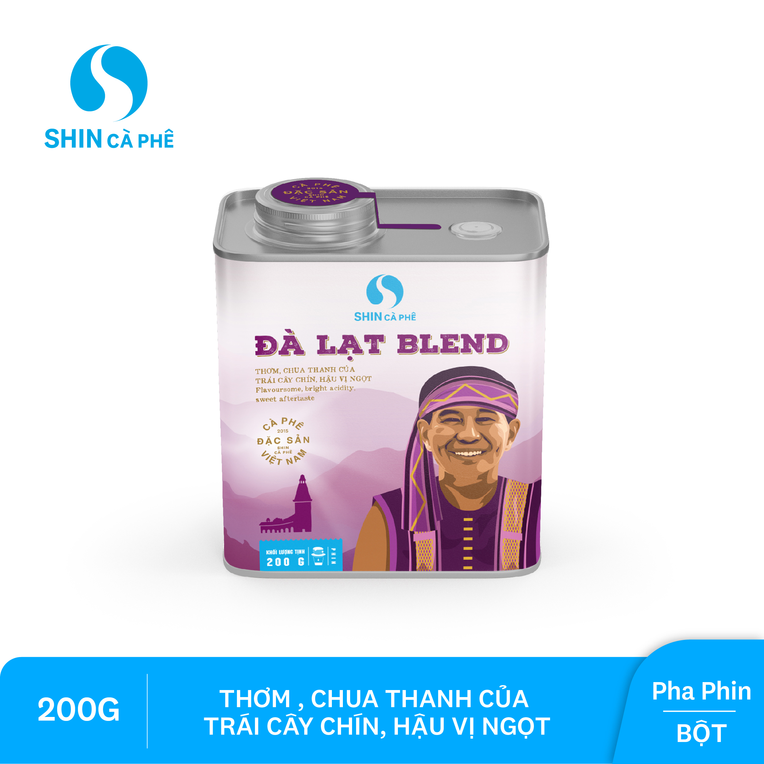 SHIN Cà phê - Cà phê pha phin Đà Lạt Blend - Hộp thiếc 200 gram (Bột)