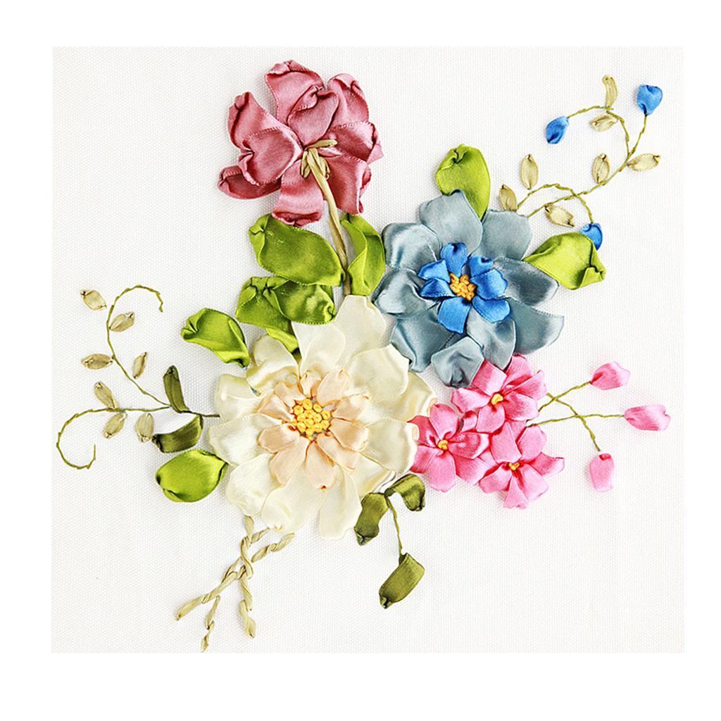 Ribbon Embroidery Kits DIY Flower Painting Kit Stamped Cross Stitch 01