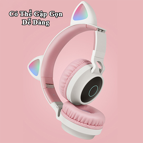 Tai nghe Bluetooth tai mèo đáng yêu có mic đàm thoại cao cấp, tai nghe mèo có đèn phát sáng cute tai nghe tai mèo thời trang, headphone Bluetooth đáng yêu có thể sử dụng khi chơi các tựa game online