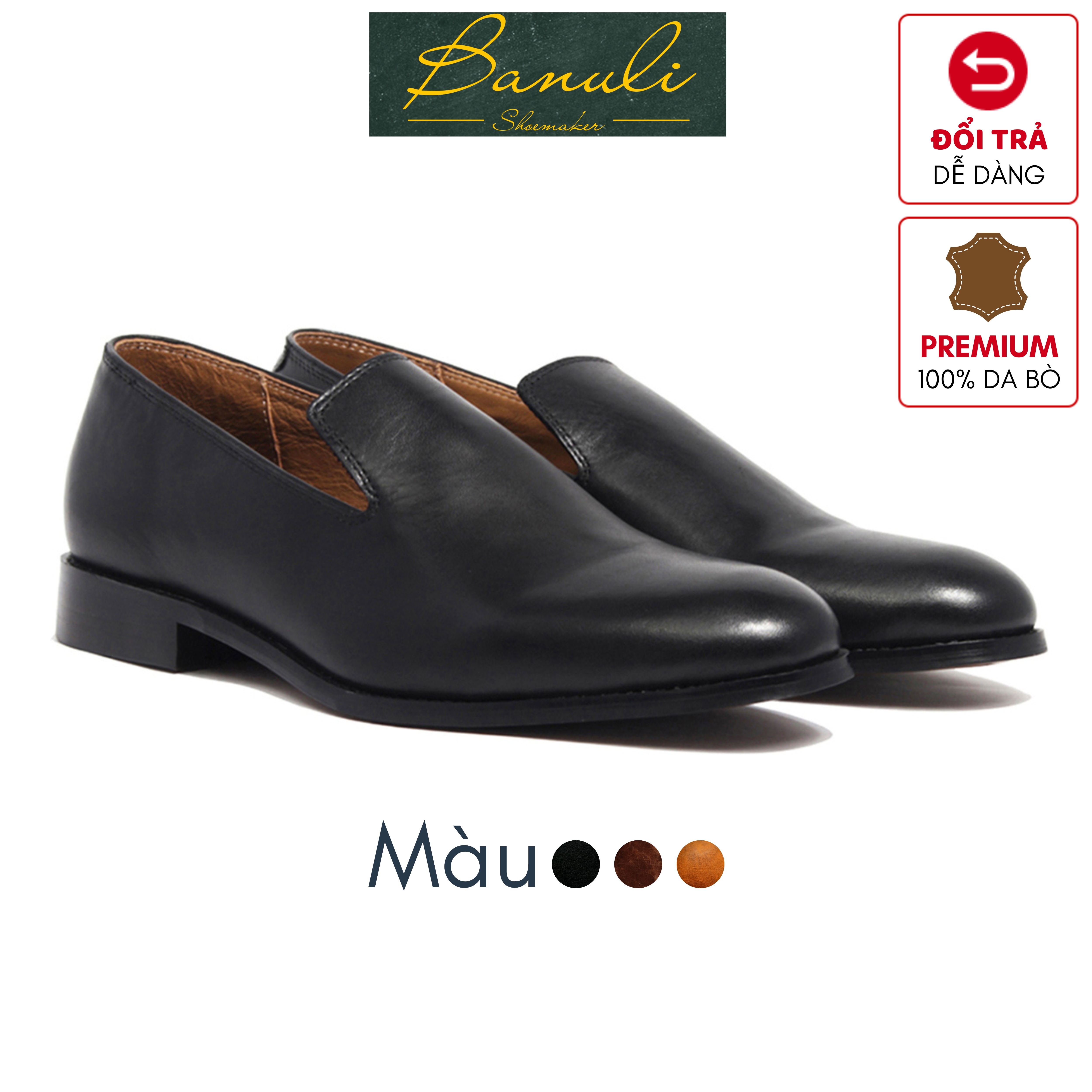 Giày Tây Lười Banuli Nam Công Sở Da Bê Italian K3CL1M0 Whole Cut Loafers (Da Mềm Dẻo, Đế Siêu nhẹ, Bảo Hành Trọn Đời)