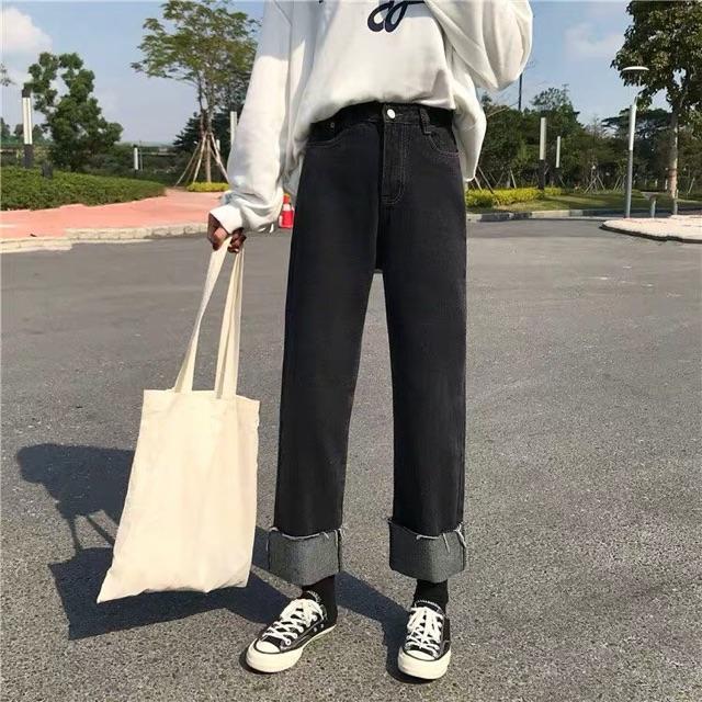 Quần Jeans đen ống suông ulzzang có bigsize / Quần Jeans cạp cao QC