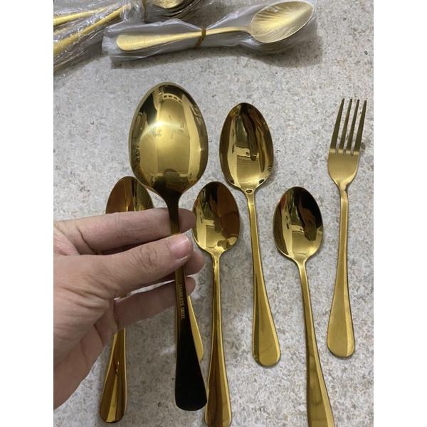 Thìa, rĩa inox mạ vàng sang trọng size 18cm và 20cm