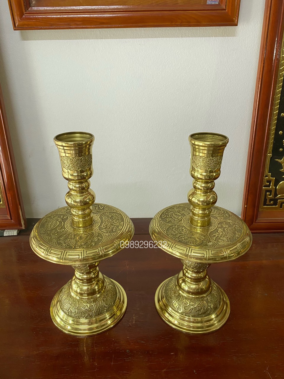 Đôi chân đèn nến cao 41cm đồ thờ phụng cao cấp bằng đồng thau - Chân nến s3