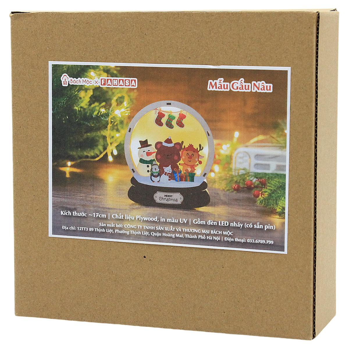 Đèn Gỗ Trang Trí Giáng Sinh - Bách Mộc - Quả Cầu Gấu Nâu