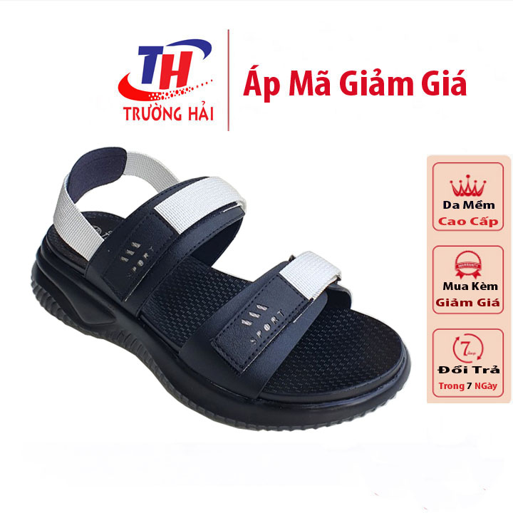 Giày sandal nữ đế bằng cao 4.5cm màu đen Trường Hải Thời trang nữ cao cấp