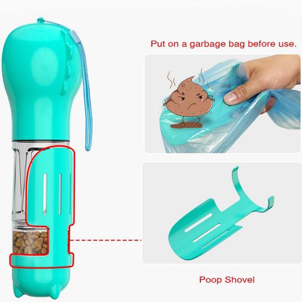 4 In 1 Dog Water Bottle Dispenser Bowl Feeder For Walking Hiking Blue