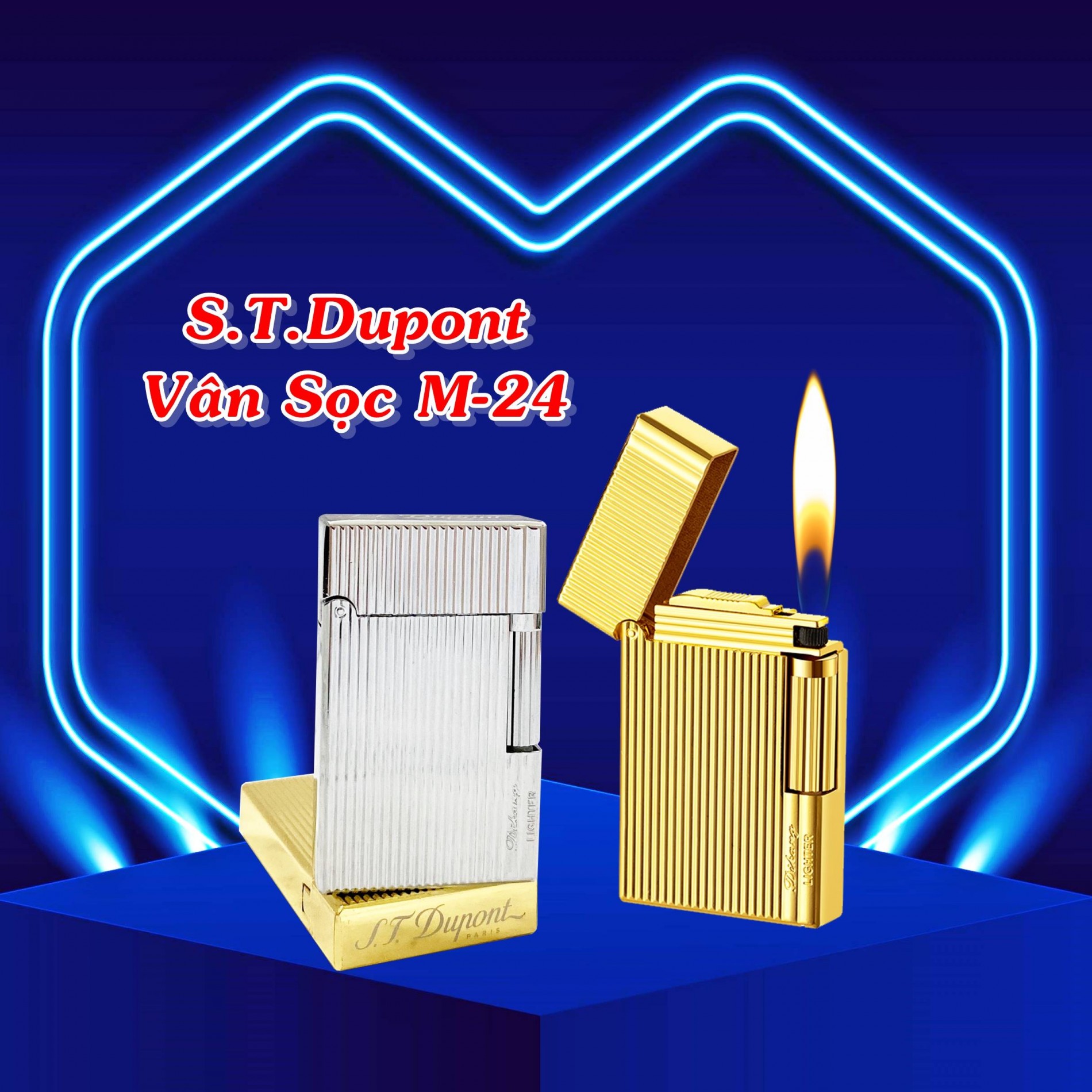 Hộp quẹt bật lửa Dupont vân sọc m-24 (s.t.dupont) - (xài gas)