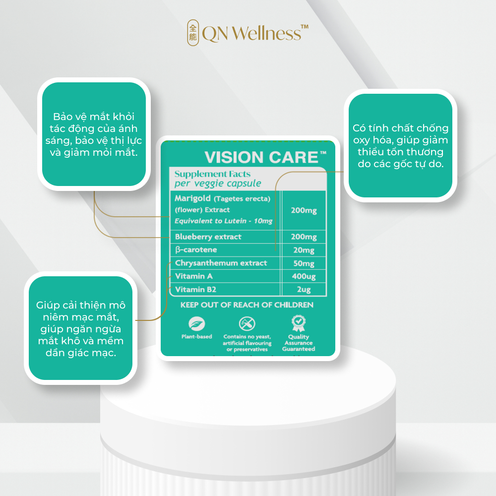 Combo Ưu Đãi Viên Uống Bảo Vệ Mắt Vision Care QN Wellness Cải Thiện & Hỗ Trợ Giảm Mệt Mỏi Thị Giác, Ngăn Ngừa Lão Hóa, Hỗ Trợ Tổng Hợp Lutein - Hộp 60 Viên  x 2