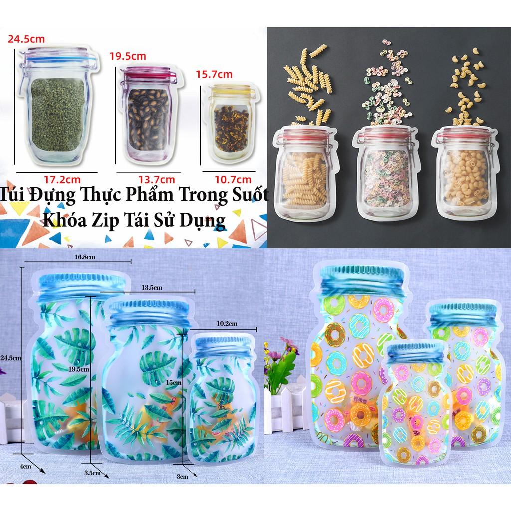 combo 3 Túi Đựng Thực Phẩm Trong Suốt Khóa Zip Tái Sử Dụng Nhiều Lần, Chống Ẩm Mốc