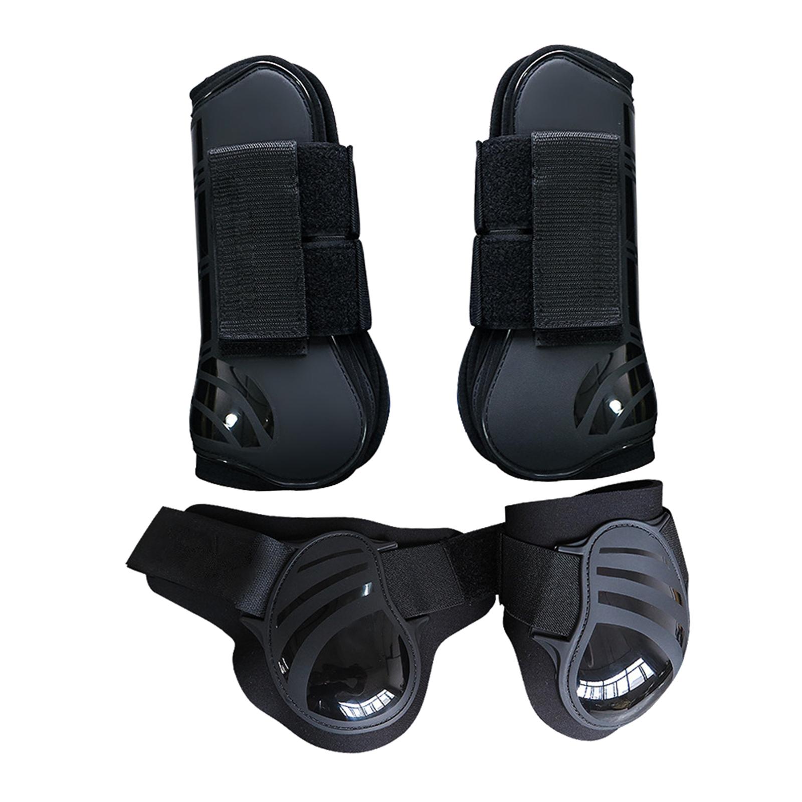 4Pcs Horse Front Rear Hind Leg Boots, Equine Tendon Fetlock Protect Black XL