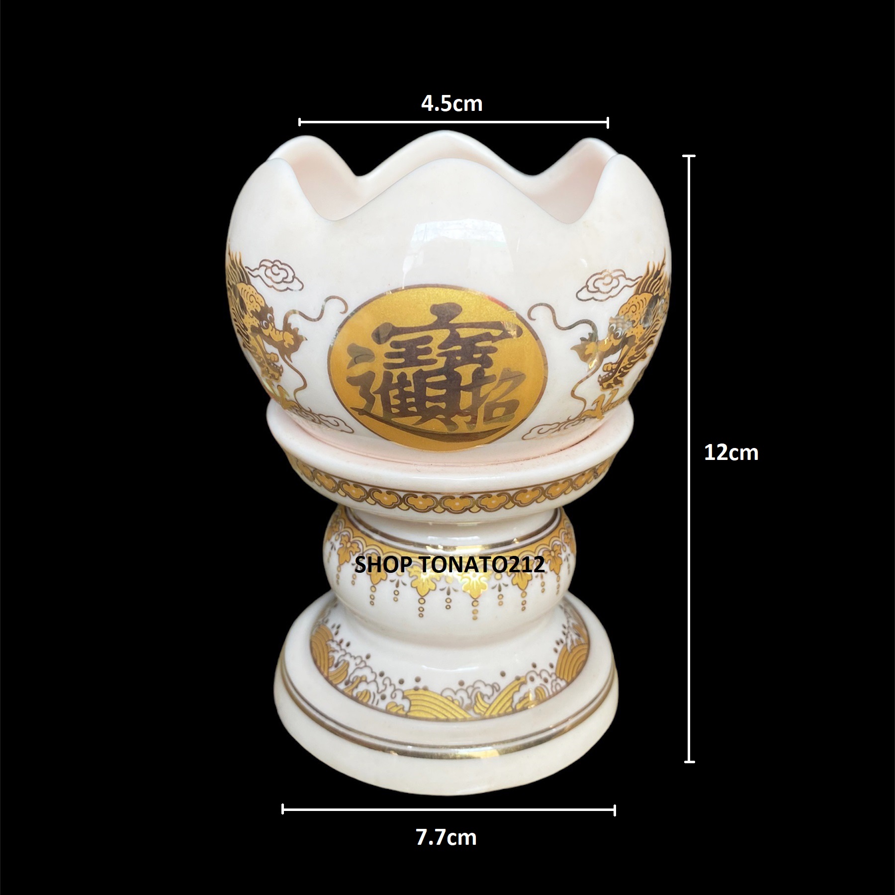 CHUNG ĐÈN CẦY,CHÂN NẾN SỨ SONG RỒNG MÀU HỒNG CAO 12CM