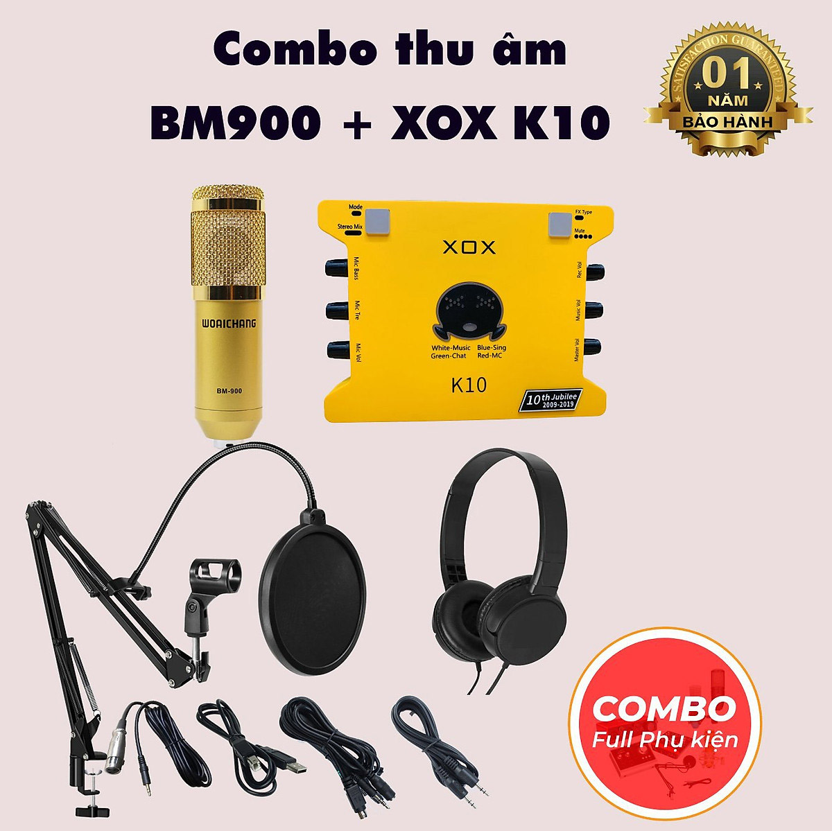 Combo Bộ Míc Thu Âm Livestream Hát Karaoke Online Micro BM-900+ CARD K10+ dây live MA2+Tặng Tai 450