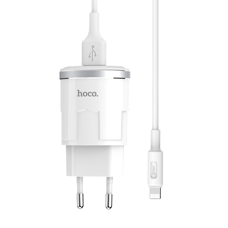 Bộ sạc nhanh 2.4A Hoco C37A chuôi tròn 1 cổng USB kèm dây sạc Lightning dài 1M cho iPhone/iPad - Hàng chính hãng