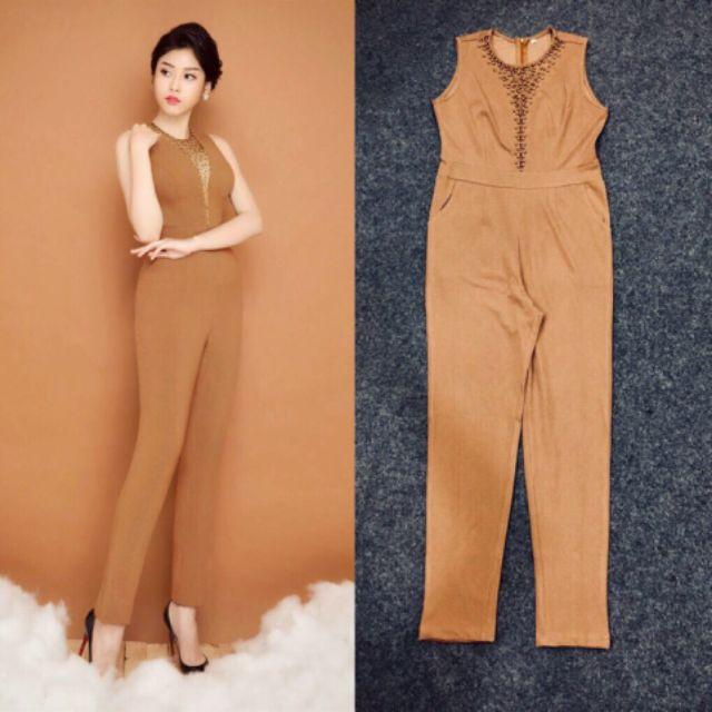 Jumpsuit dài phối lưới đính hạt sang trọng