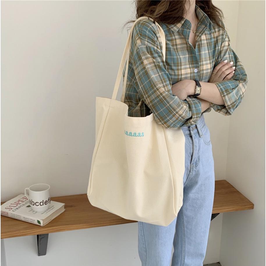 T307-308/Túi đeo chéo,túi vải canvas nữ tím và trắng be đi học đi chơi đựng vừa khổ a4 phong cách Hàn Quốc