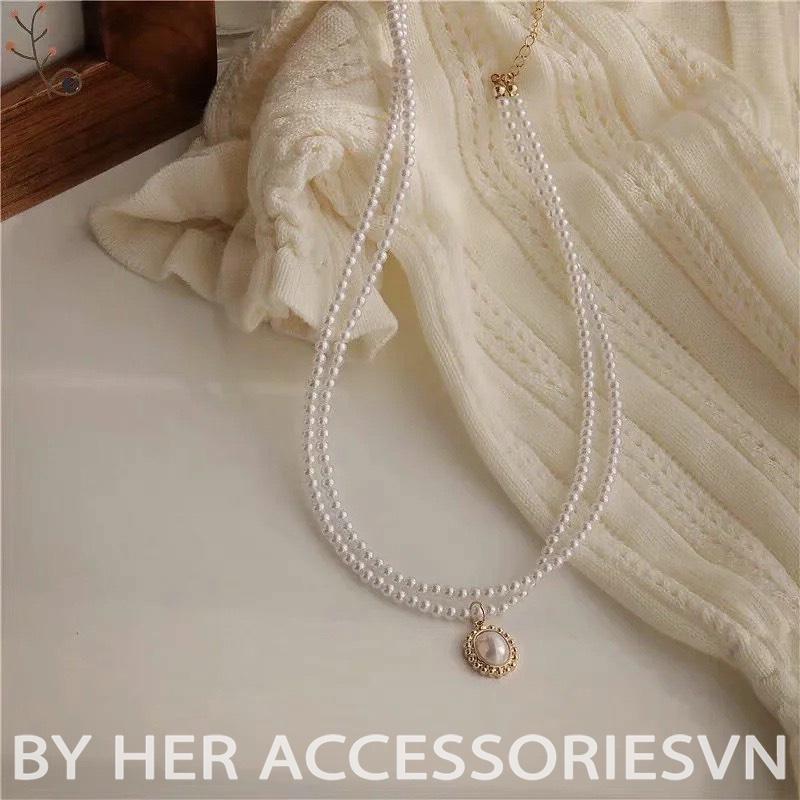 Dây chuyền nữ vòng cổ nữ hạt trai tiểu thư phối mặt tròn Her Accessories C24