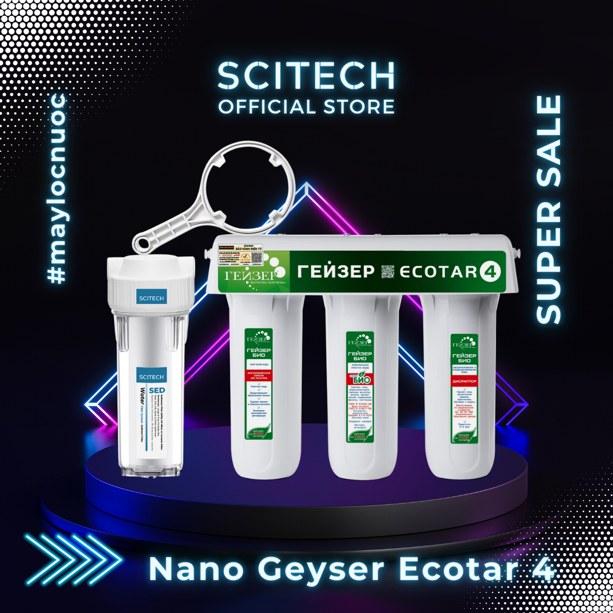 Máy lọc nước Nano Geyser Ecotar 4 kèm bộ đơn lọc thô 10 inch by Scitech - Hàng chính hãng