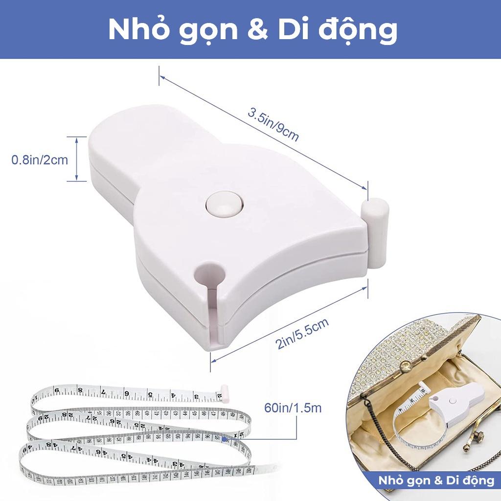 Thước dây đo eo, thước dây cuộn dài 1.5m tự thu gọn, đo eo, ngực, bắp chân, đùi, mông