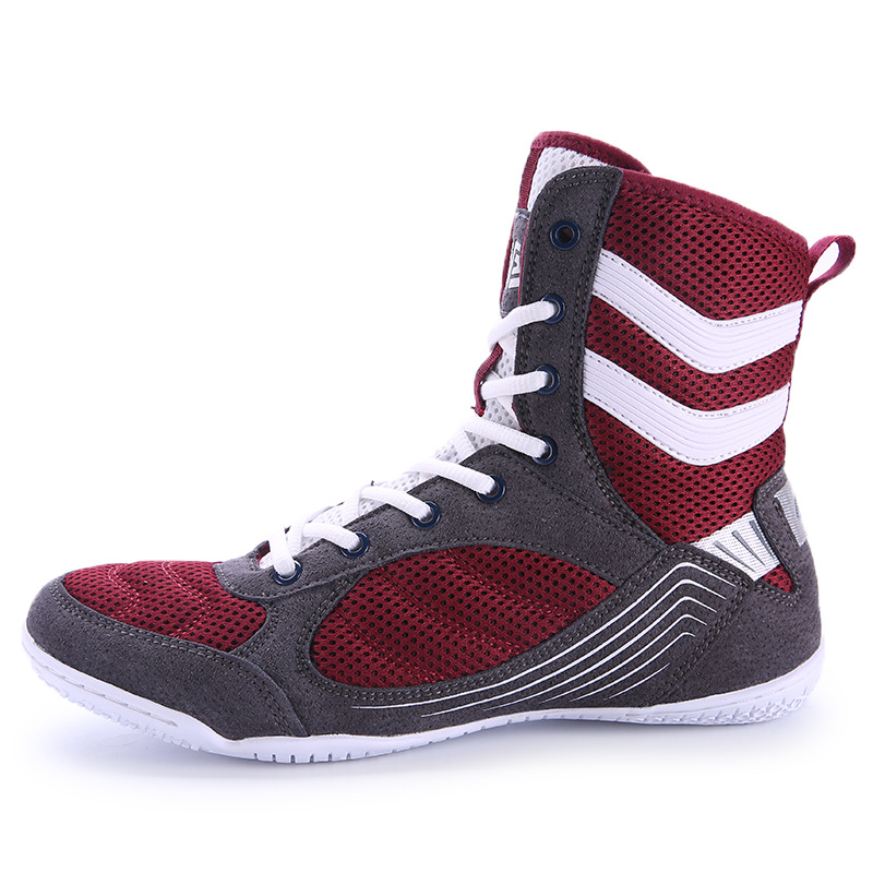 Giày boxing Mingsibo High Top Professional - Maroon/Grey