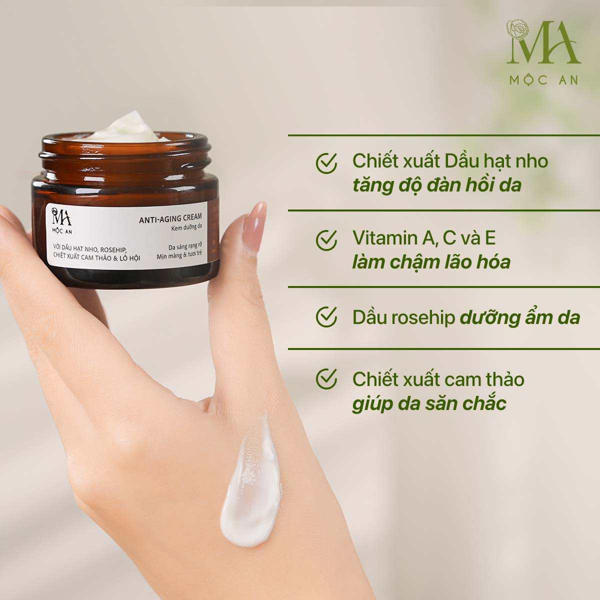 Kem Dưỡng Da Thiên Nhiên Mộc An Anti Aging Cream Giúp Cấp Nước, Tái Tạo Làn Da 50g