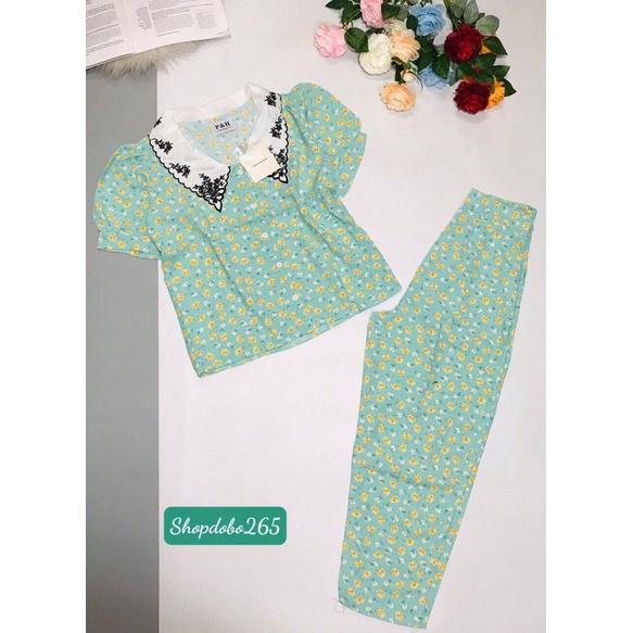 Set đồ nữ,đồ bộ ngủ mặc nhà vải lụa họa tiết hoa nhí siêu cưng.