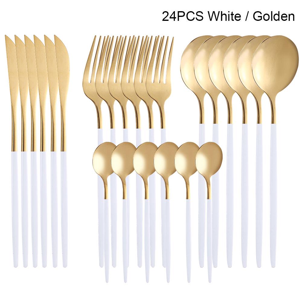 24 Chiếc/30 Chiếc Bếp Đồ Ăn Bộ Đồ Ăn Thìa Bộ Dao Muỗng Nĩa Rửa Dụng Cụ Dao Kéo Bữa Trưa Của Món Ăn Hoàn Toàn Ăn Tối bóng