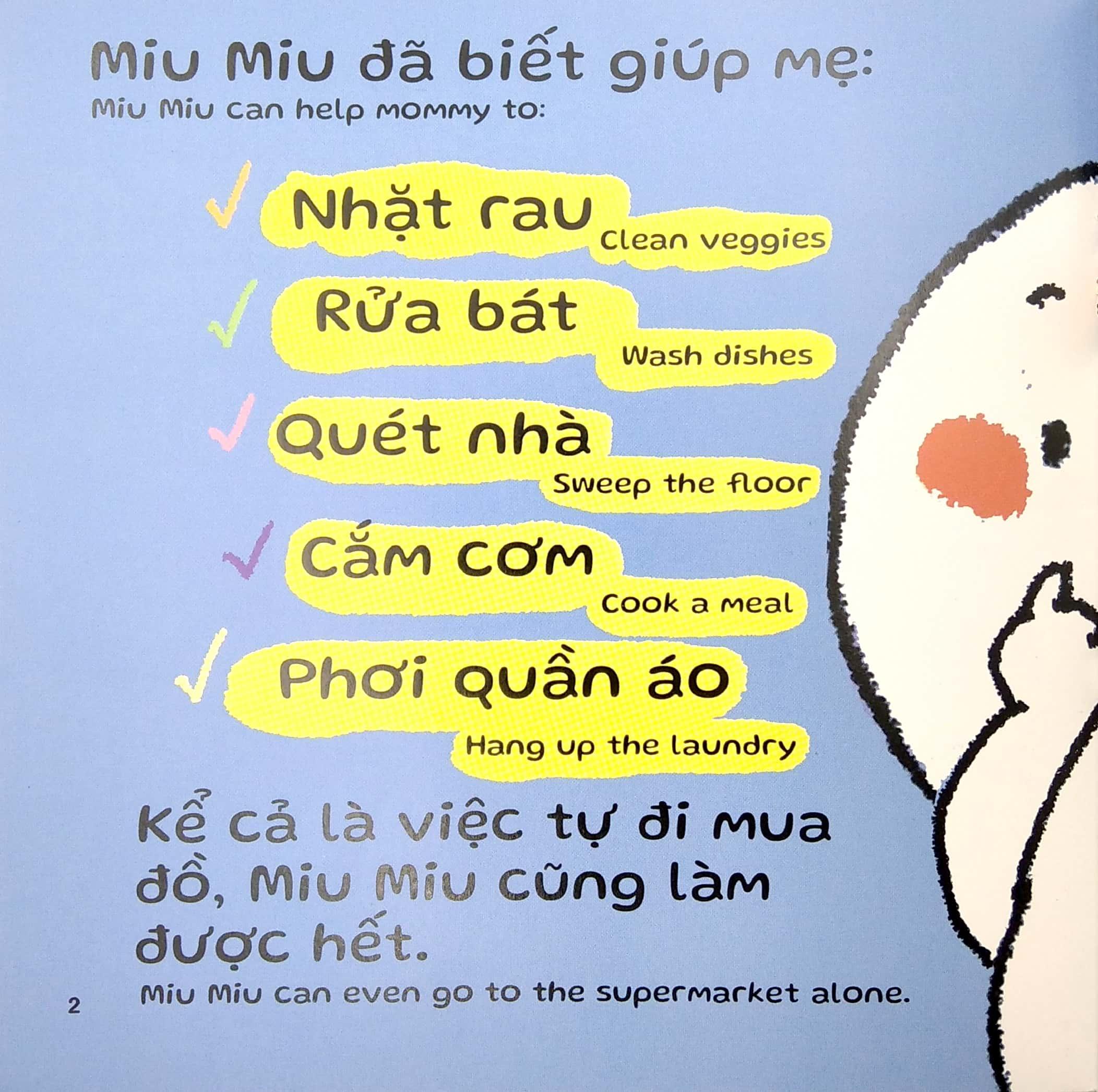 Sách Ehon Miu Miu Tự Lập Phần 2 Song Ngữ - Đi Siêu Thị