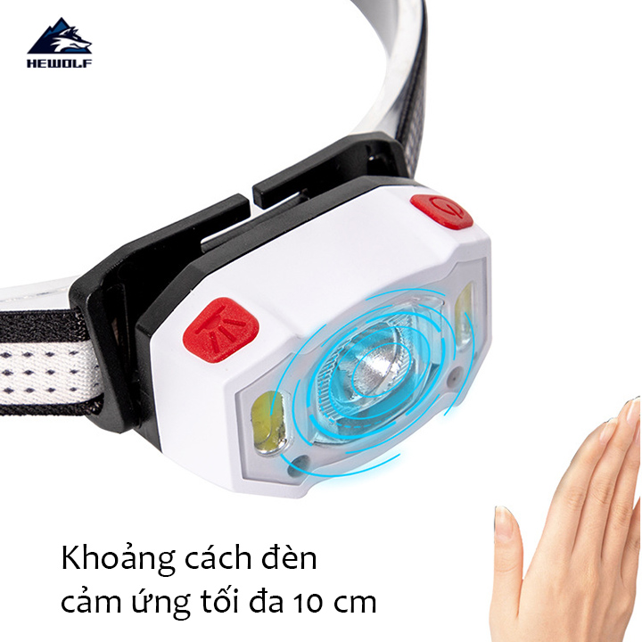 Đèn pin siêu sáng cầm tay có cảm ứng thông minh đèn pin đội đầu mini siêu sáng chiếu tầm xa có đèn báo hiệu HWB32S hàng chính hãng Hewolf